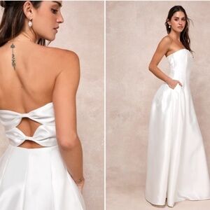 LULUS Bridal Wedding  Rehearsal Dinner Reception Bustier Maxi Dress • Large NWOT